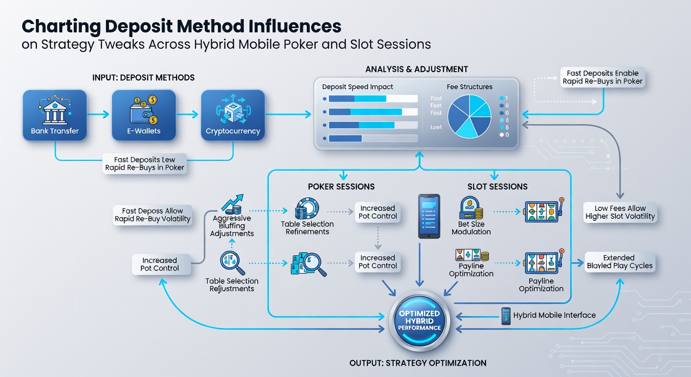 Analytics dashboard displaying deposit method impacts on poker and slot session metrics