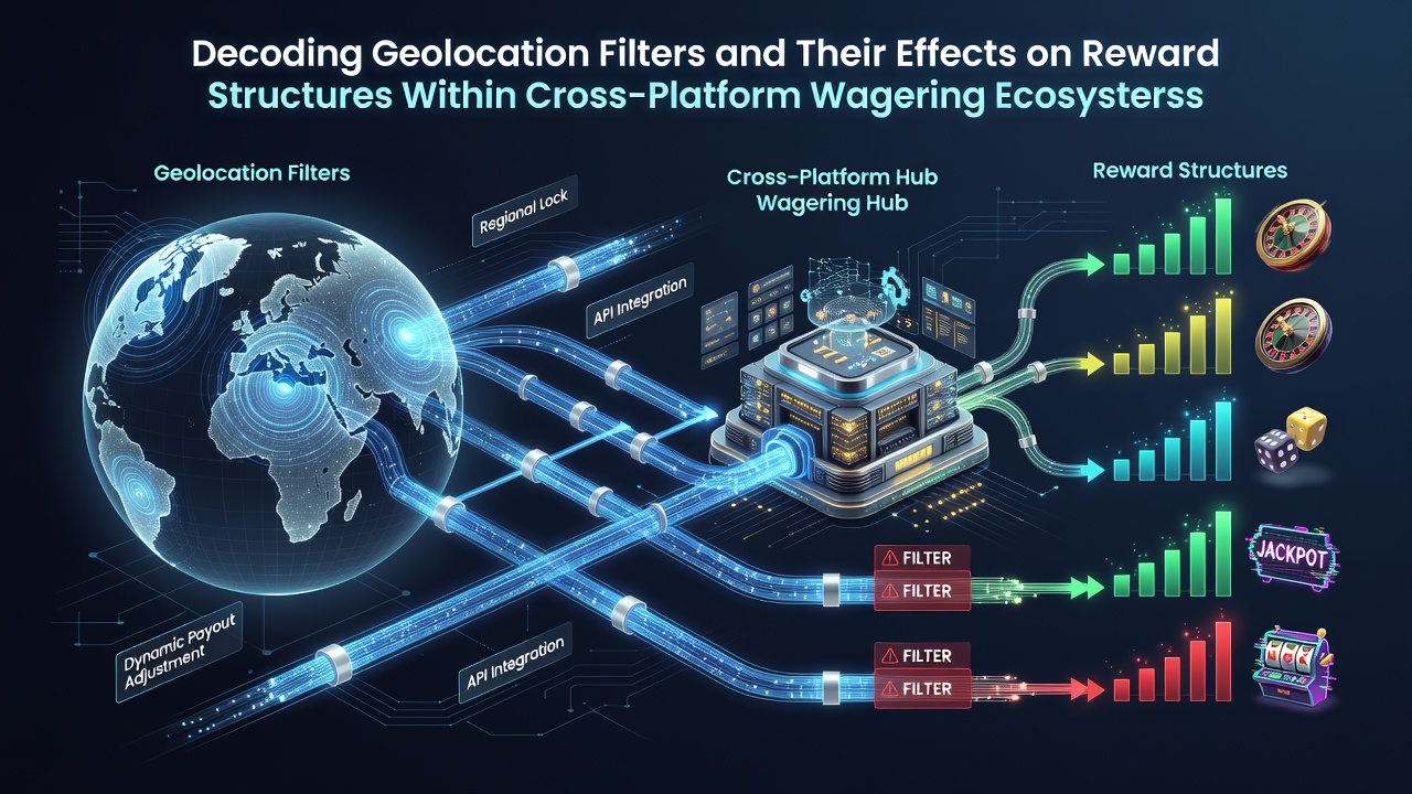 Diagram illustrating geolocation filter operations across betting platforms and reward variations