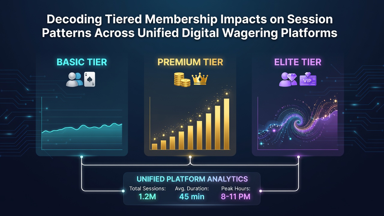 Diagram showing progression through tiered membership levels and corresponding session metrics in unified wagering platforms