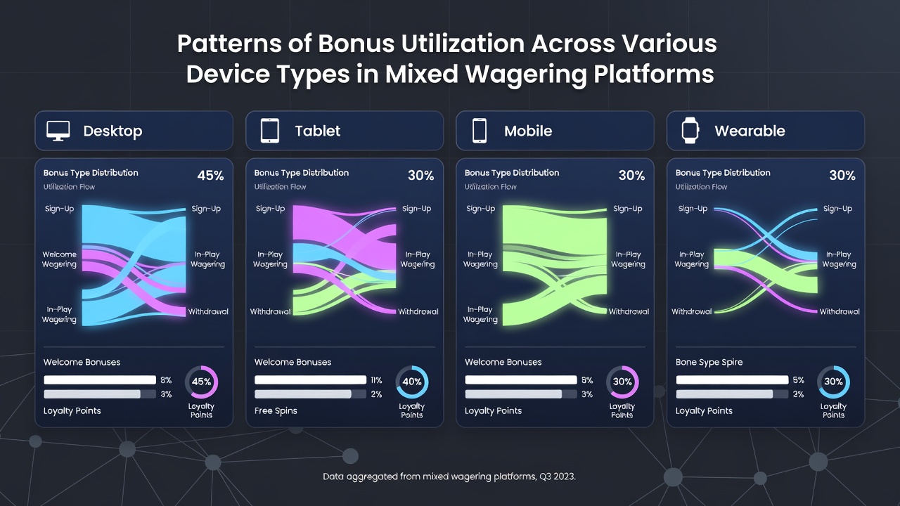 Chart illustrating device-based differences in bonus completion rates within integrated sports and casino platforms