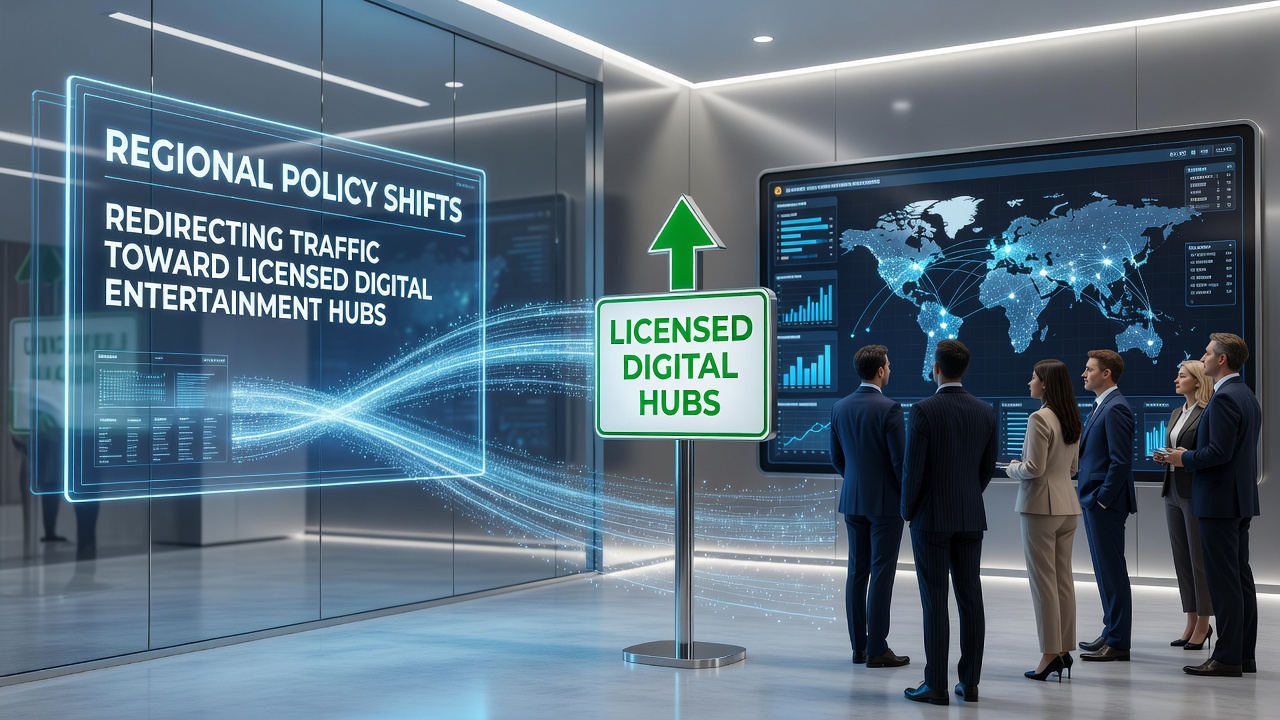 Regional maps and policy documents illustrating shifts in digital entertainment regulations
