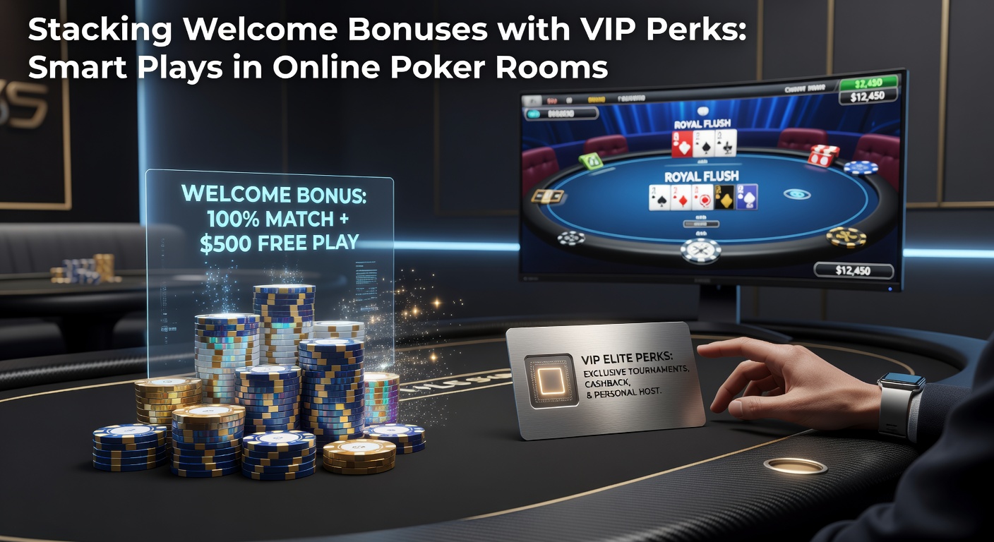 Poker player reviewing bonus offers on multiple screens, highlighting stacking strategies