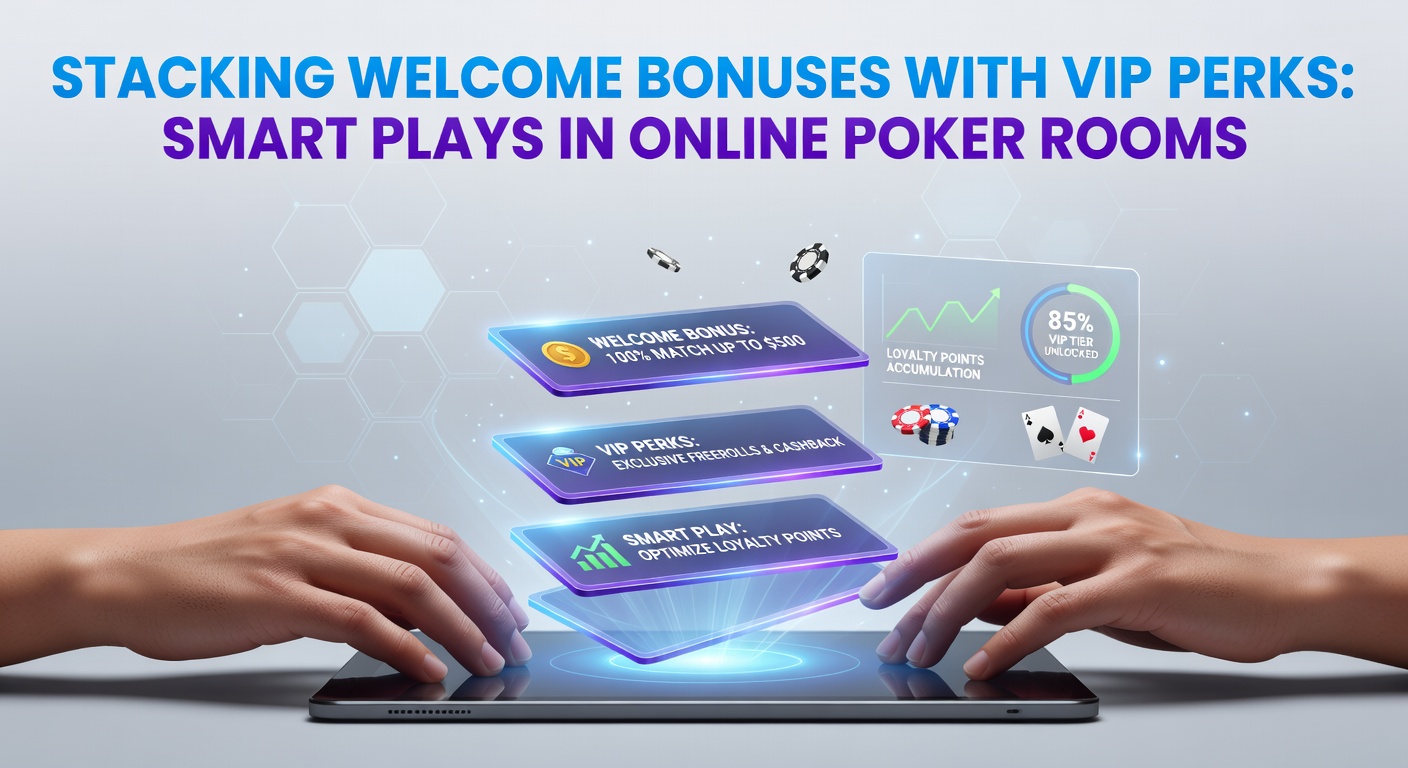 Infographic showing layered poker bonuses and VIP tiers with arrows indicating stacking flow
