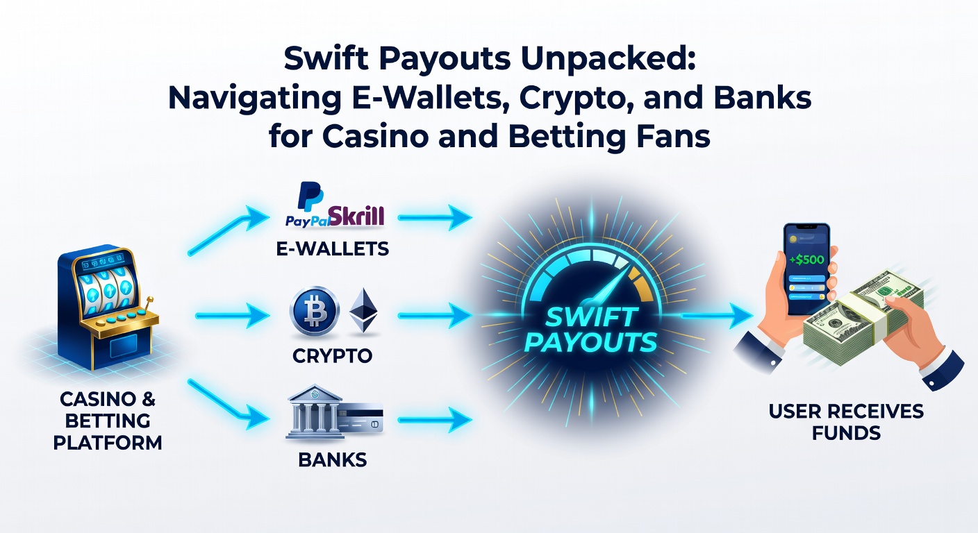 Blockchain network visualization with Bitcoin and Ethereum logos connected to casino chips, highlighting cryptocurrency payout speeds